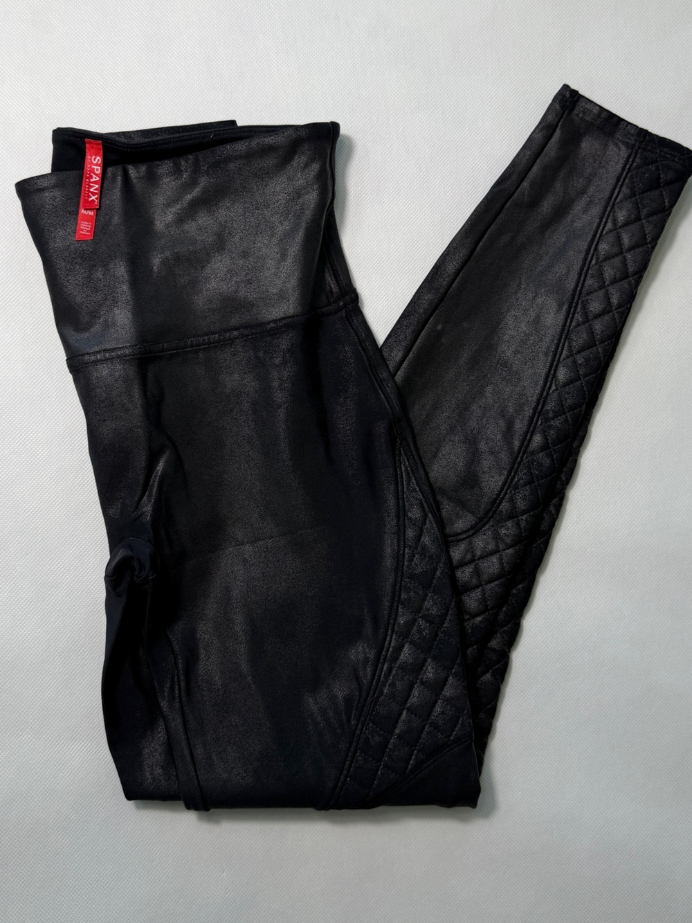 SPANX Black Quilted-Panel Faux-Leather Leggings